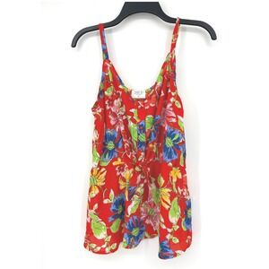 Sienna Sky Red Floral Button Front Tie Waist Cami Peplum Top Womens Medium